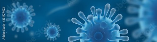 Coronavirus 2019-nCov blue banner set. Respiratory infection causing pneumonia and lung disease. Vector illustration in realistic 3D style.