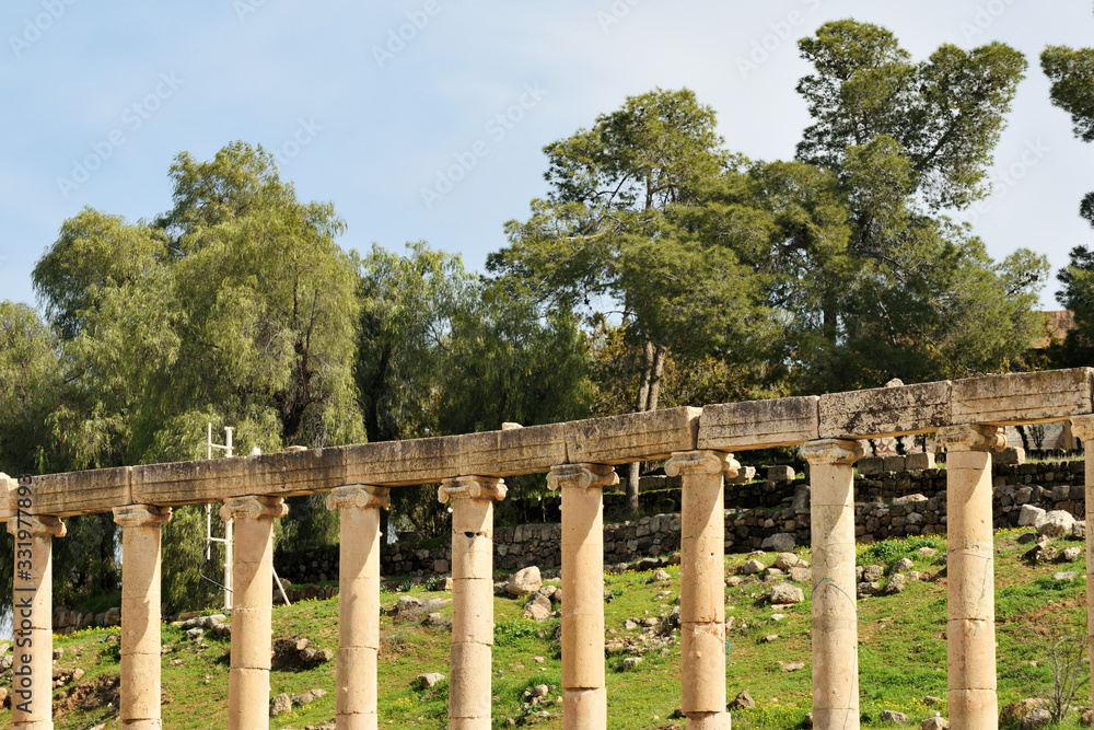 Columns of ruined Greco-Roman city in Jerash