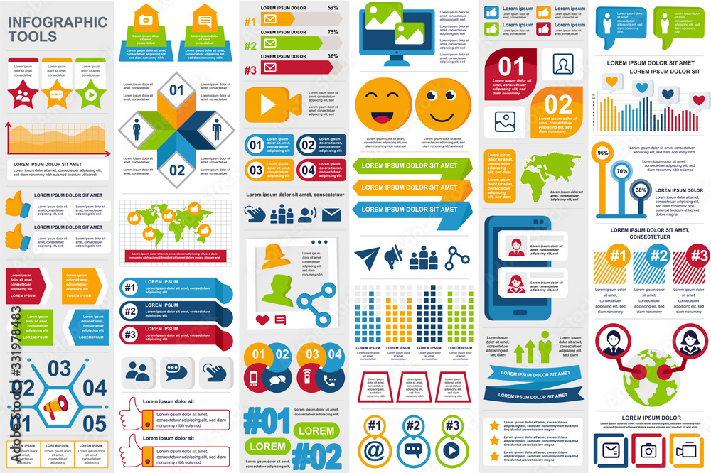 Social media network infographic elements set. Social marketing data ...