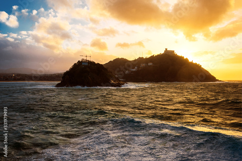 San Sebastian bay and Monte Igueldo at sunset in Basque Country  Spain