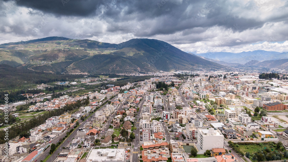 Quito - Ecuador 20-03-2020: northern part of Quito aerial view of Quito during the coronavirus quarantine