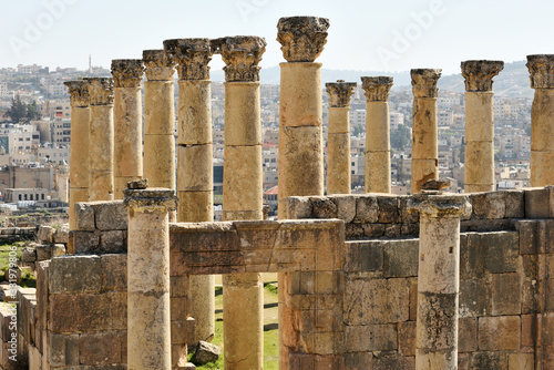 Columns of ruined Greco-Roman city in Jerash photo