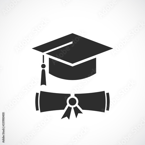 Graduation cap and education diploma vector icon photo