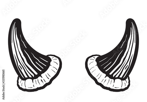 Small Animal or Monster Horns Black and White Vector Graphic Illustration