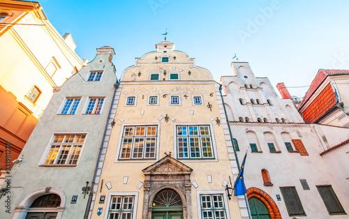 Medieval three houses in Riga called The Three Brothers, Latvia