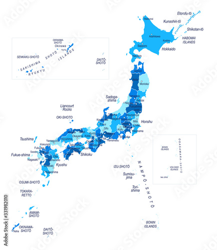 Japan map. Cities  regions. Vector