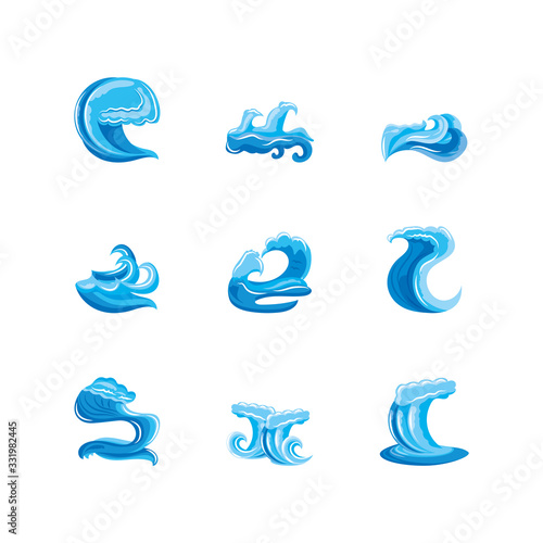 set of ocean waves with curling