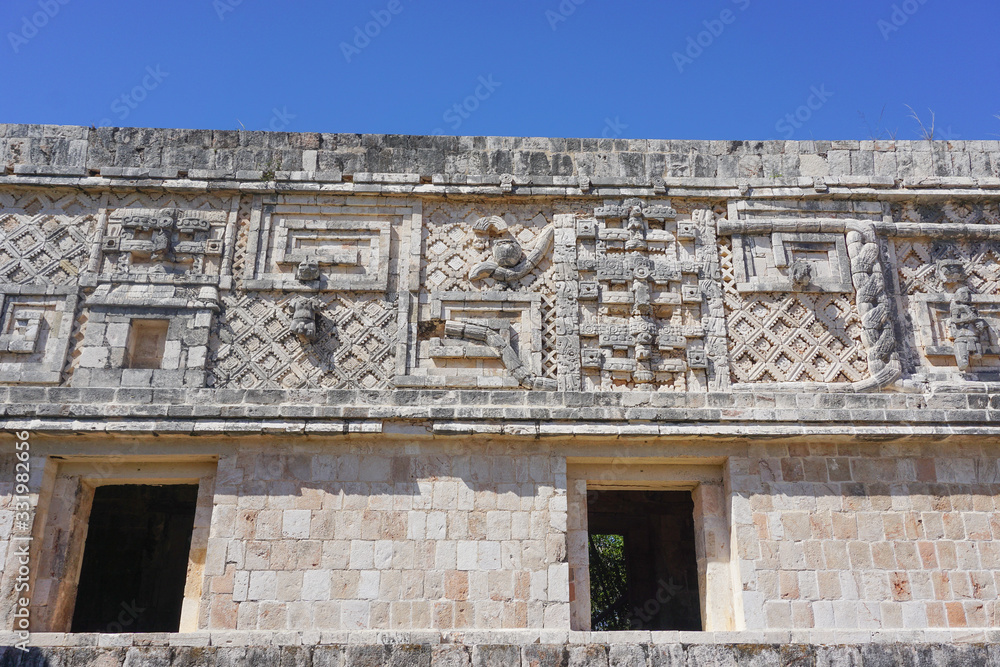 Uxmal, Mexico: Carvings on a building in Uxmal, a major Mayan city, 600-900 A.D.