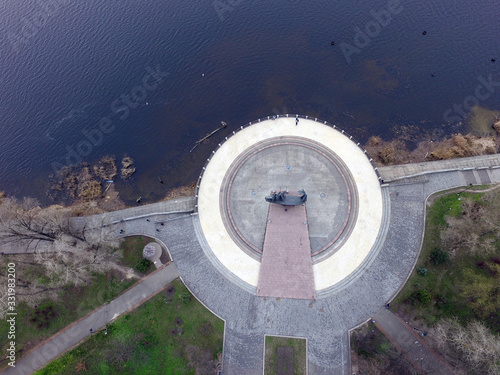 Monument to the founders of Kiev (drone image). Kiev, Ukraine 