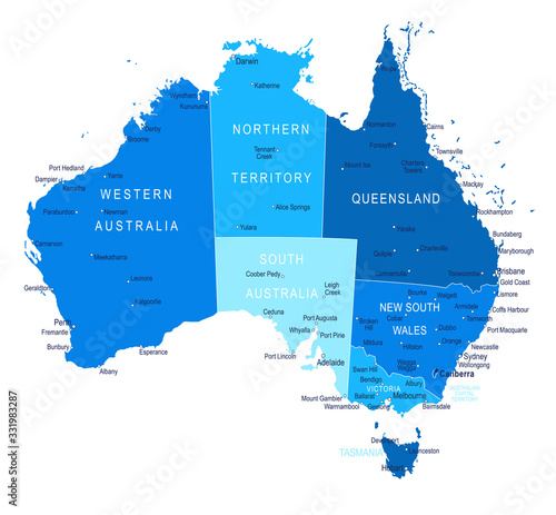 Australia map. Cities, regions. Vector photo