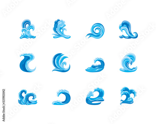 set of ocean waves with curling
