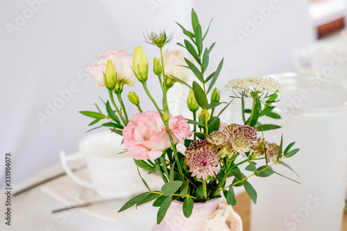 Wedding Celebration Table decoration with pink flowers