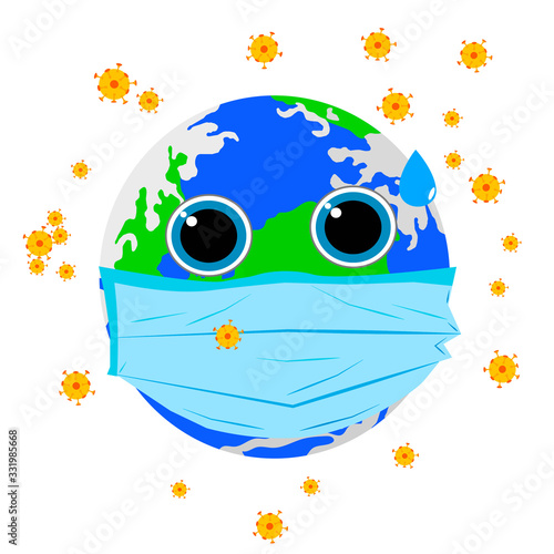 Obraz na plátne Coronavirus attack. Earth in mask. Awkwardness.