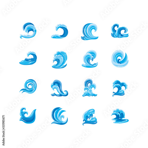set of ocean waves with curling