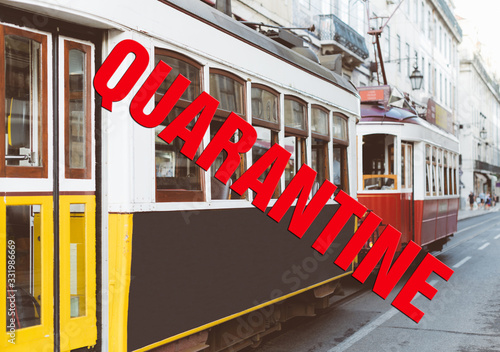 Famous Lisbon trams on the street.