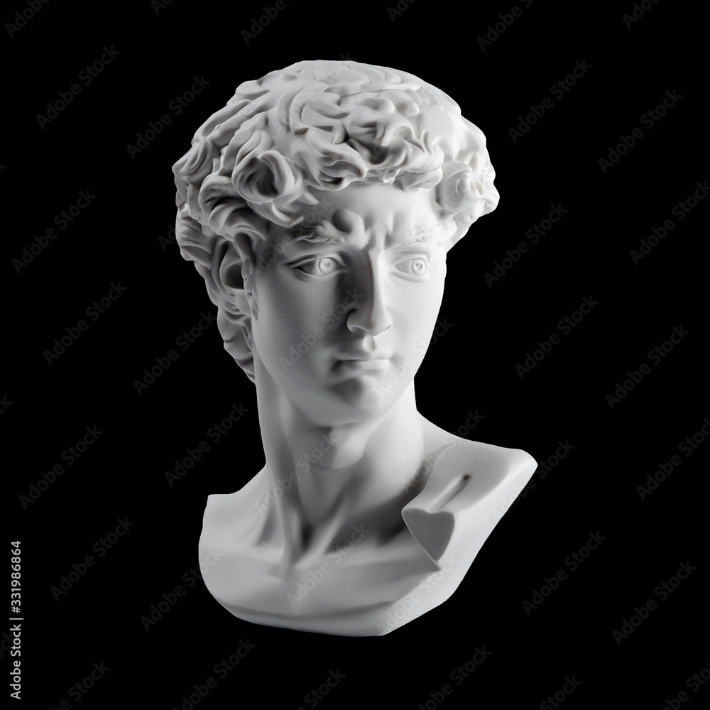 Gypsum statue of David's head. Michelangelo's David statue plaster copy  isolated on black background. Ancient greek sculpture, statue of hero Stock  Photo | Adobe Stock