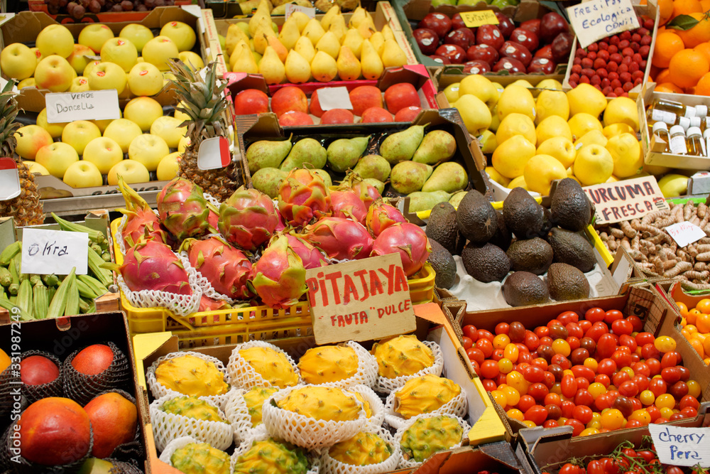 Shelf with fruits on a street market