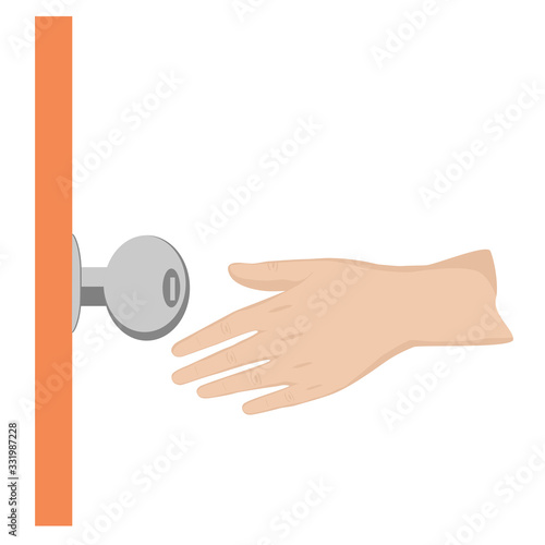 Door knob and hand. Flat design vector. photo