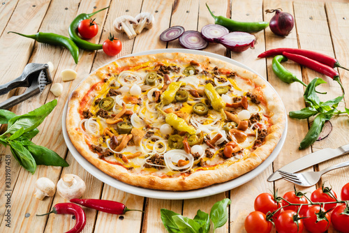 tasty pizza with fresh ingredients