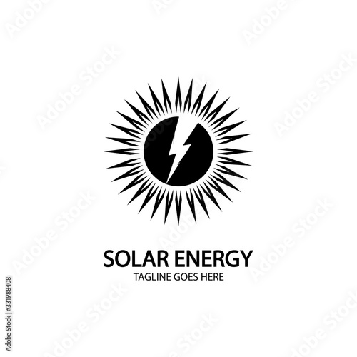 Solar energy panel and sun icon isolated on white background
