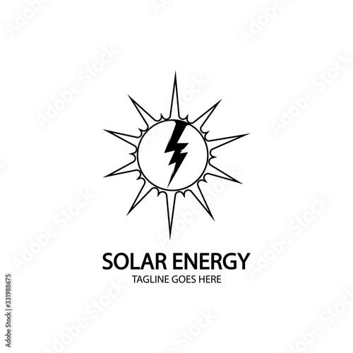 Solar energy panel and sun icon isolated on white background