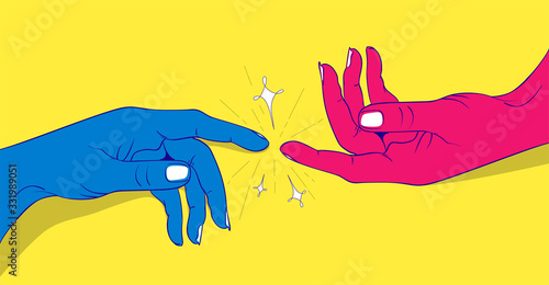 Vector illustration of hands touching,Forefingers touch each other