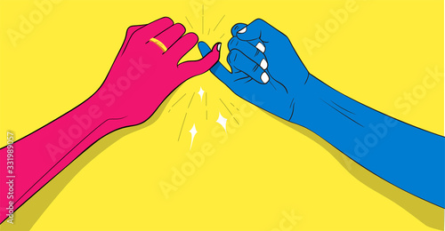 Vector illustration of Pinky Promise.   Hand in hand with love 