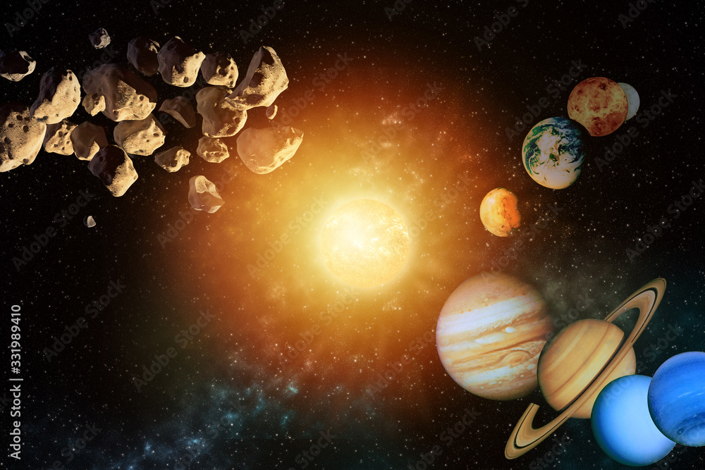 Naklejka premium planets round the sun in the Solar system in the colorful starry universe Elements of this image furnished by NASA
