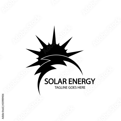 Solar energy panel and sun icon isolated on white background