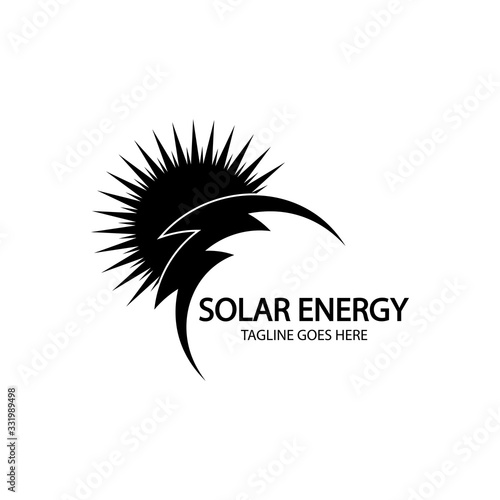 Solar energy panel and sun icon isolated on white background