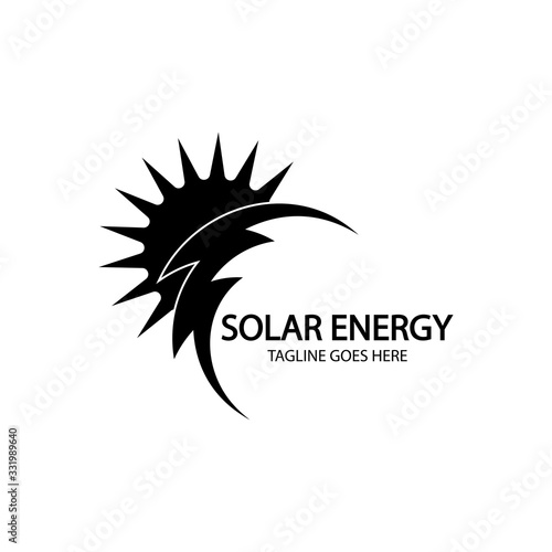 Solar energy panel and sun icon isolated on white background
