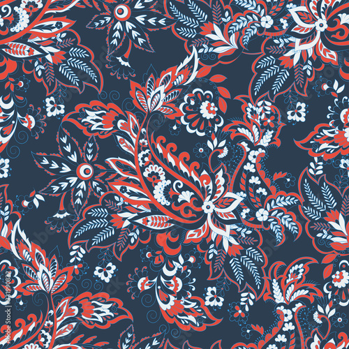 Traditional seamless paisley pattern. Indian floral ornament.