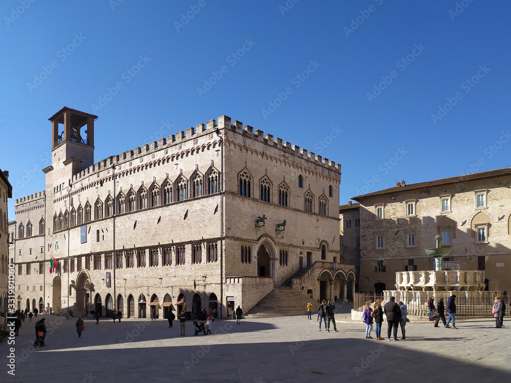 IV november square wiyh its palaces in Perigia, Umbria, Italy