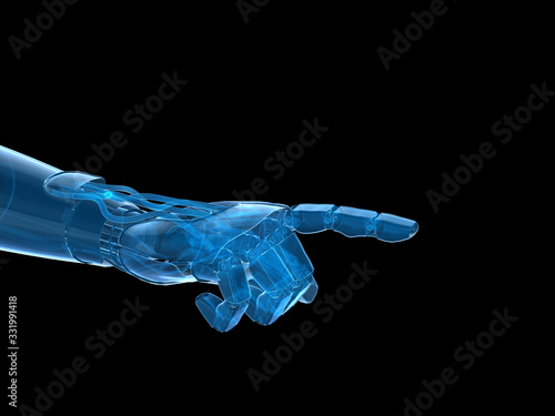 Hologram 3D of robot hand, isolate object. 3D rendering.