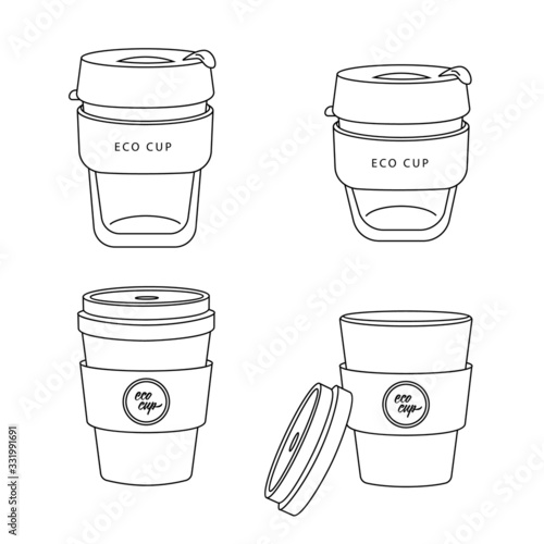 Eco coffee cup to go. Line art