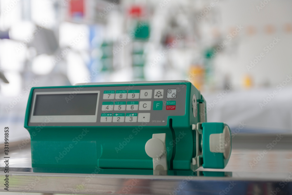 Syringe infusion pump for using in intensive care in icu in hospital.