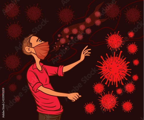 Situation of the outbreak of the corona virus or covid-19, People wear masks to prevent infection and spread of the disease. Pop art hand drawn style vector design illustrations.