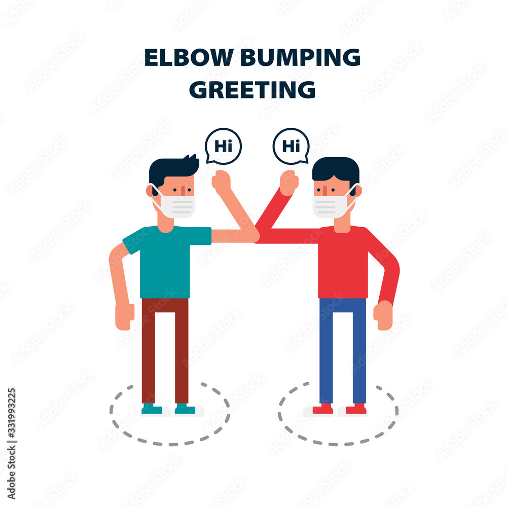 Social distancing, Elbow bumping protect from COVID-19 avoid the spread of coronavirus Instead of greeting with hug or handshake Social distancing, Elbow bumping protect from COVID-19 avoid the spread of coronavirus Instead of greeting with hug or handshake