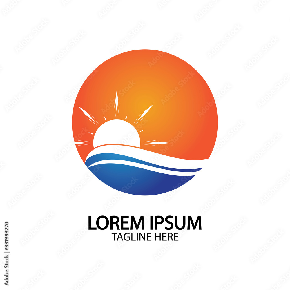 Water wave and sun icon vector illustration design logo Water wave and sun icon vector illustration design logo
