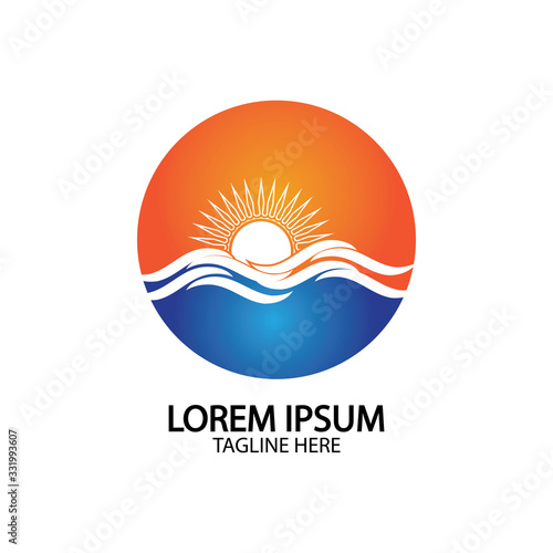 Water wave and sun icon vector illustration design logo