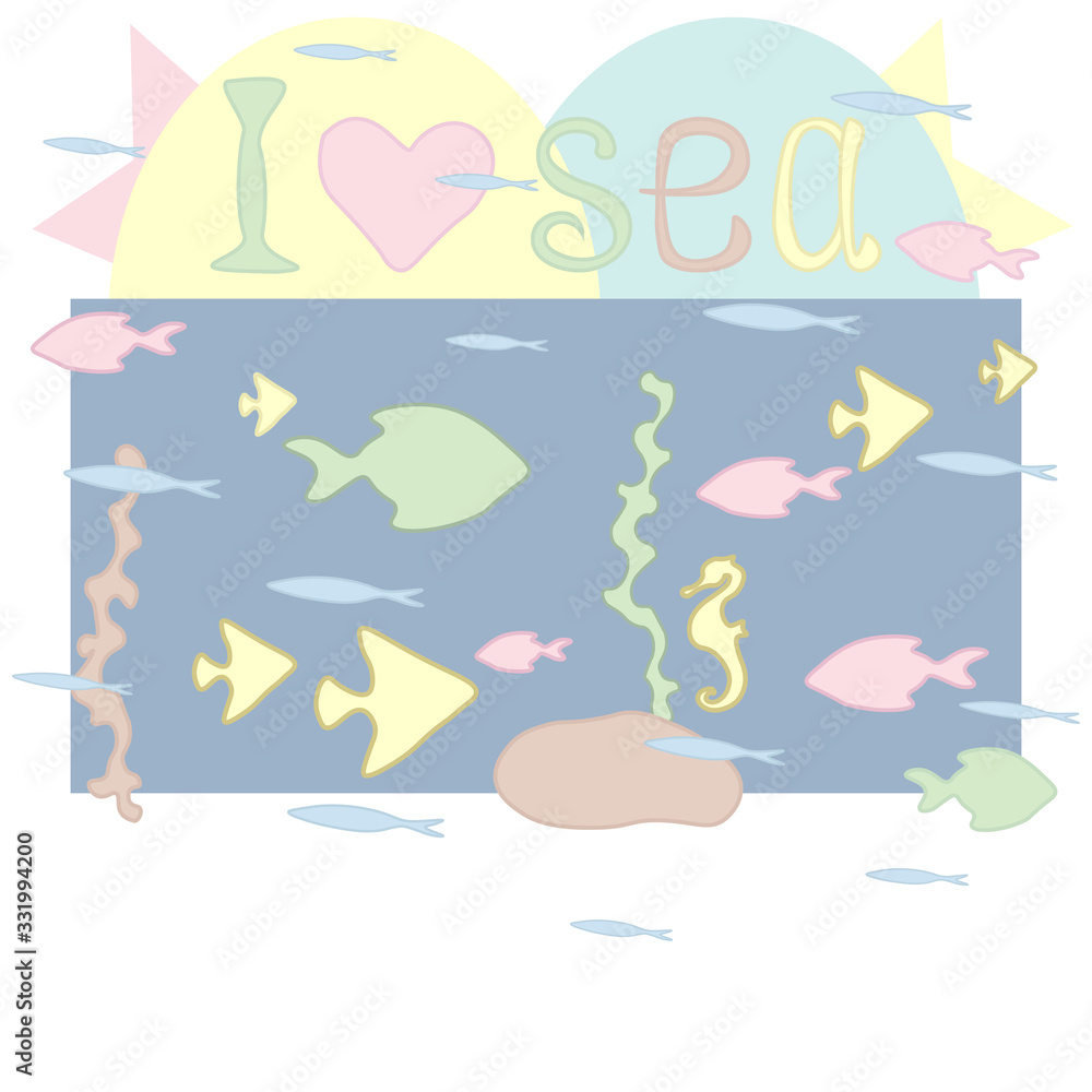 drawing the fantasy sea and fish and the inscription I love the sea drawing the fantasy sea and fish and the inscription I love the sea