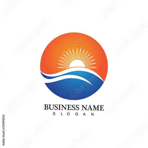 Water wave and sun icon vector illustration design logo