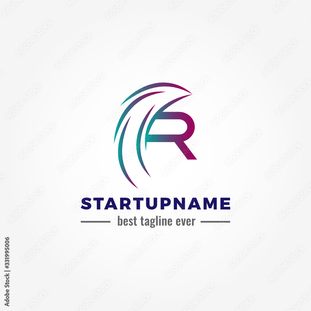 Modern arrow blended with initial letter R for start up business