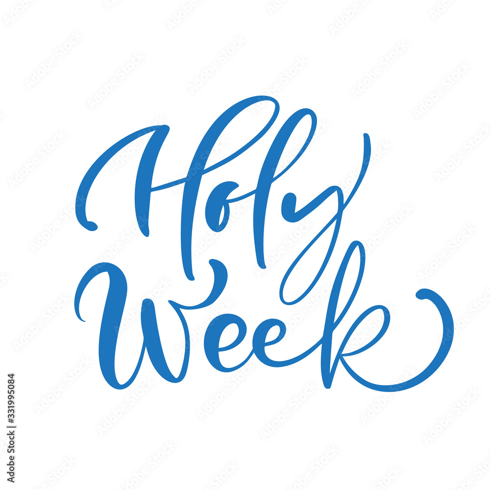 Calligraphic vector text Holy Week written in white on white background. Christian religious quote before Easter of Jesus Christ Calligraphic vector text Holy Week written in white on white background. Christian religious quote before Easter of Jesus Christ