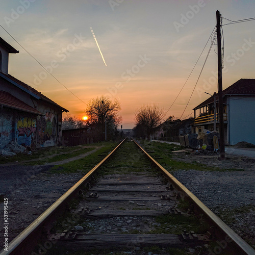 railway station at sunset