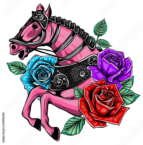 Photo vector lllustration of a horse ride on a white background