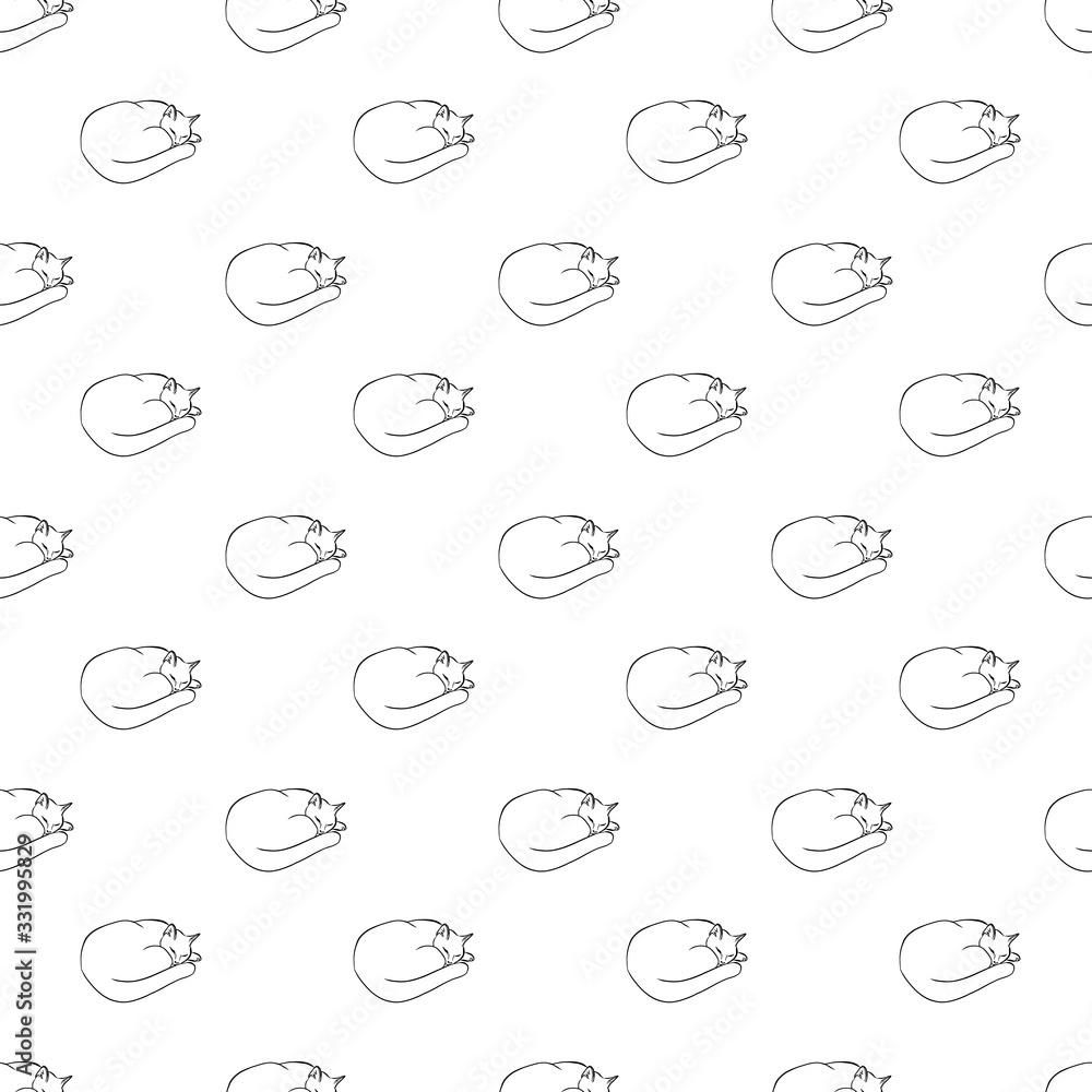 Simple Sleeping Cat Illustration Seamless Pattern