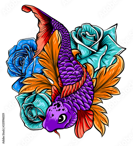 drawn chinese fish swimming in the water