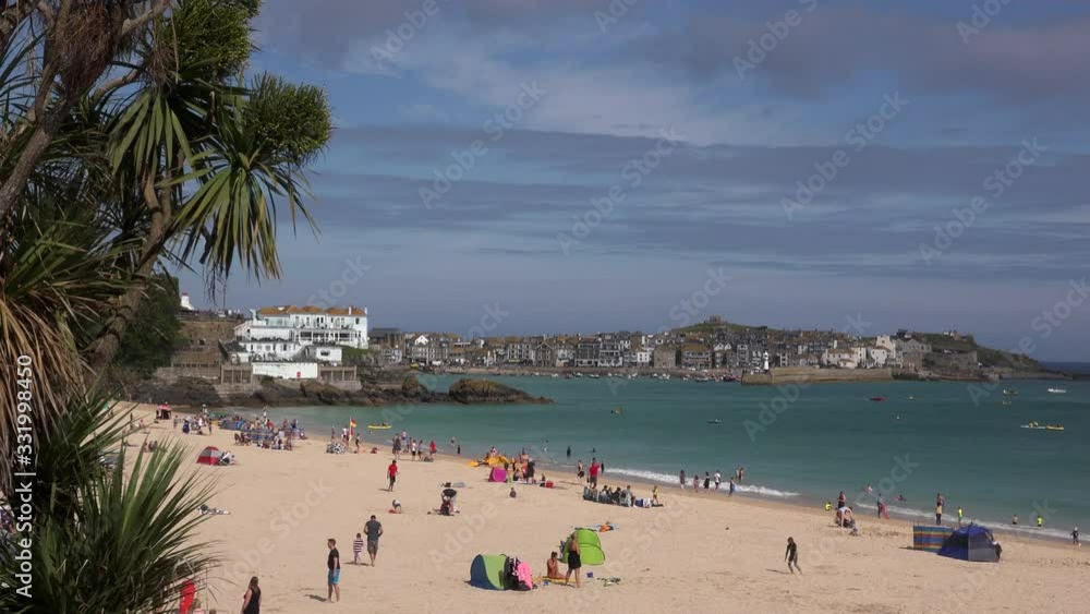 St Ives Cornwall people on beach UK 4K St Ives Cornwall people on beach UK 4K