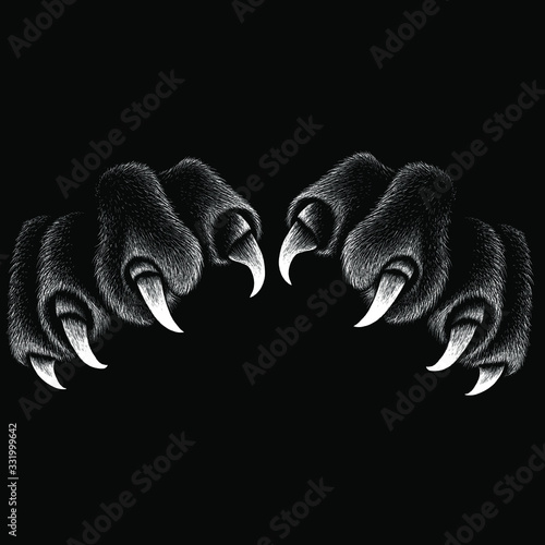 The Vector logo paw with  claws for T-shirt design or outwear. This drawing would be nice to make on the black fabric or canvas